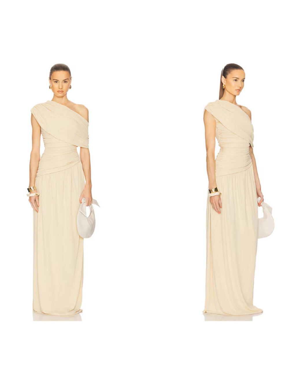 Helsa The Apolla Jersey Dune Sand Goddess Draped Ethereal Gown size S $429msrp